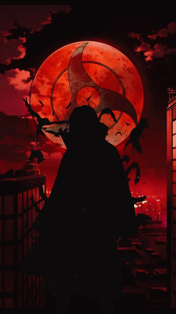 Akatsuki member with red moon in the background