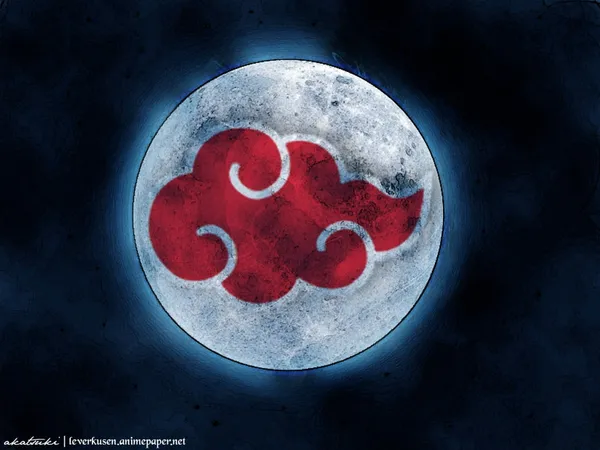 Akatsuki's red cloud symbol on a full moon