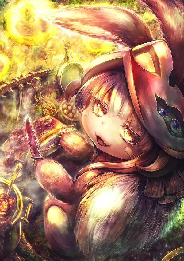 Anime character with rabbit ears is cooking