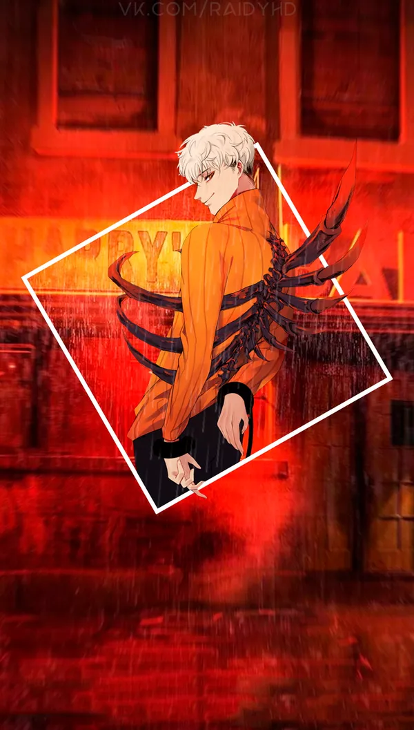 Anime character with white hair and black and red eyes
