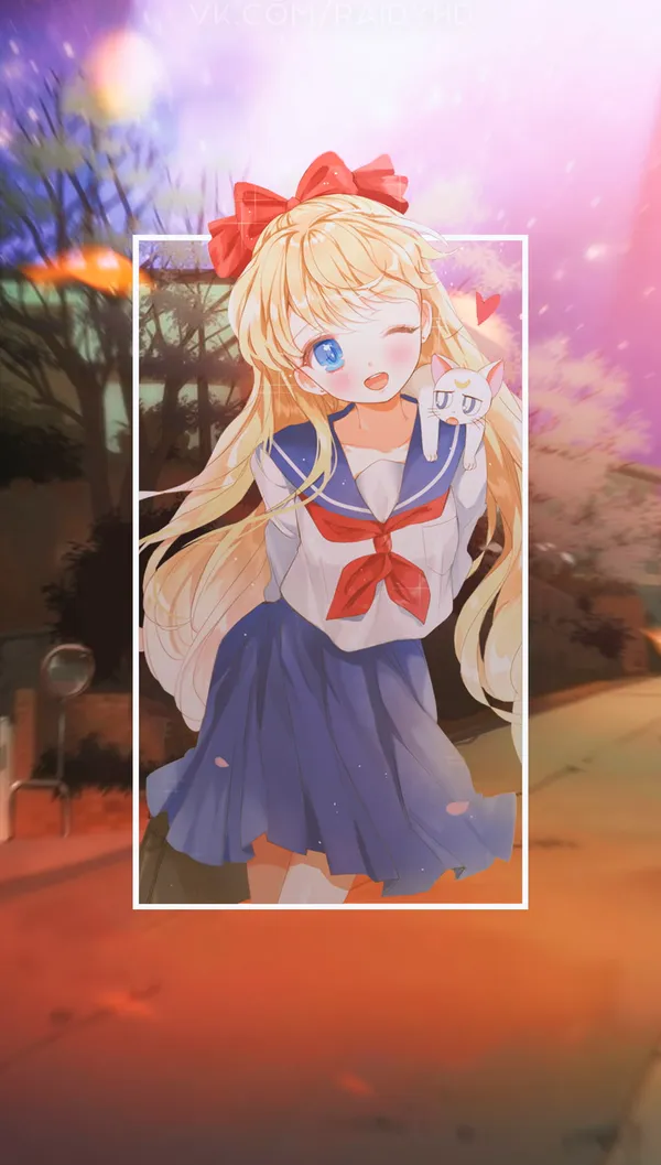 Anime girl with a cat on her shoulder