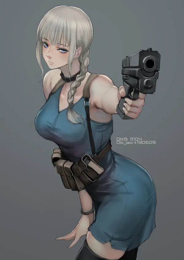 Anime girl with a gun and a leg holster