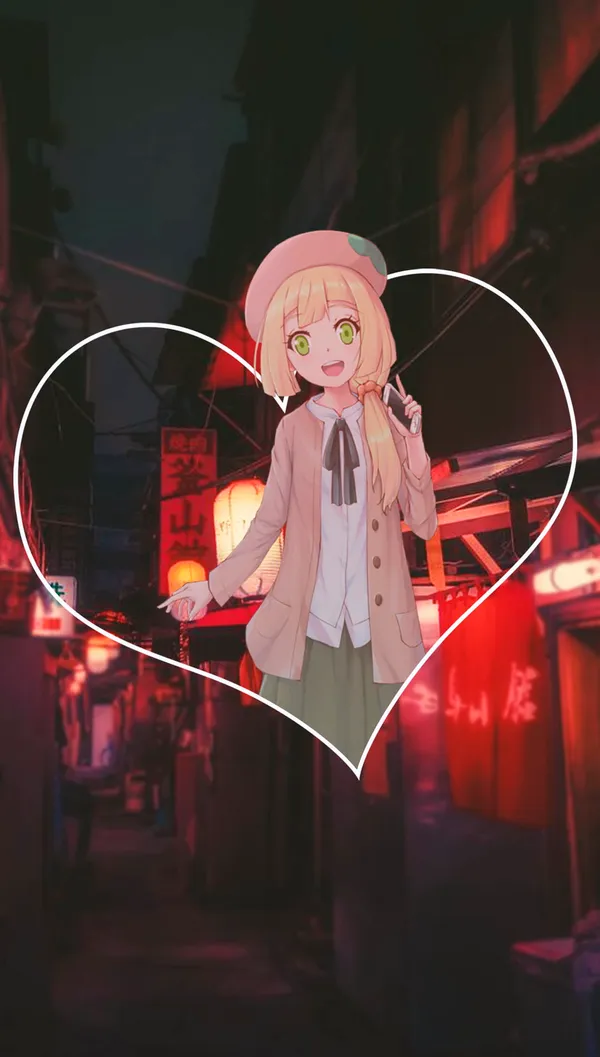 Anime girl with a heart-shaped light around her