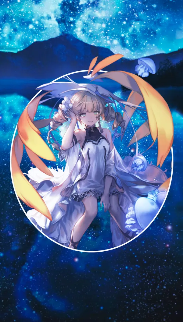 Anime girl with a white dress and yellow jellyfish-like wings