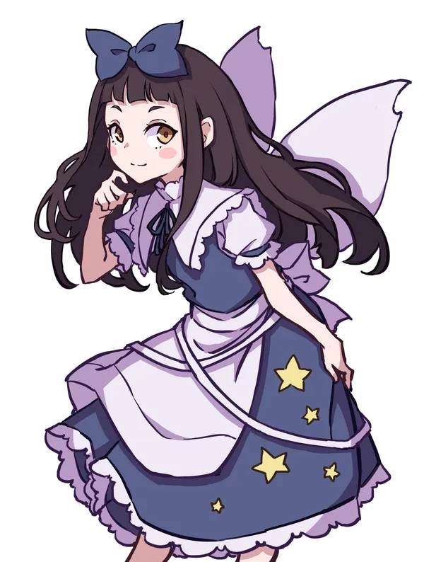 Anime girl with brown hair and purple dress