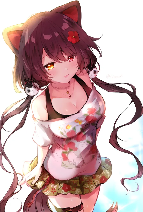 Anime girl with cat ears and a flower in her hair