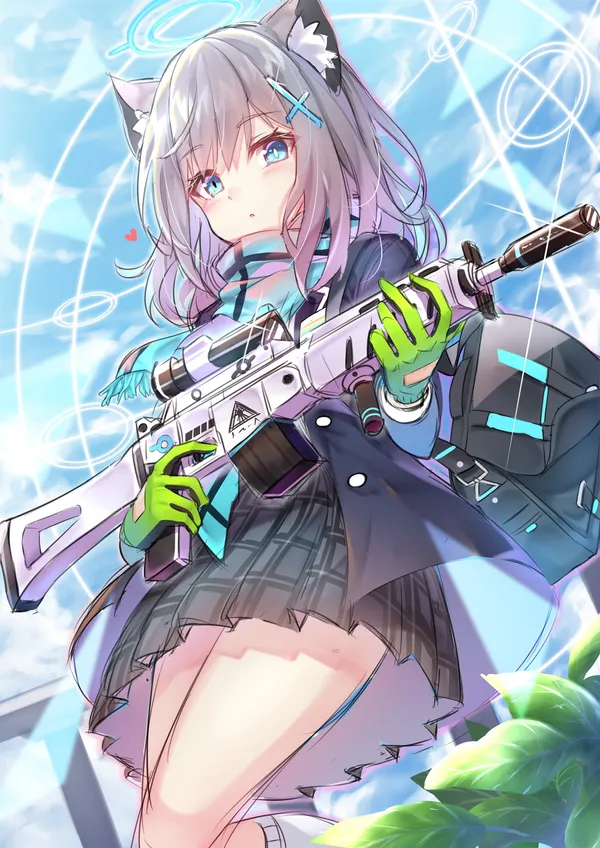 Anime girl with cat ears and a gun