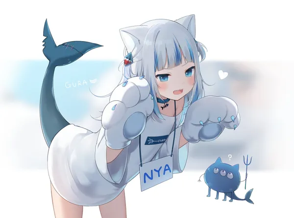 Anime girl with shark tail and cat ears