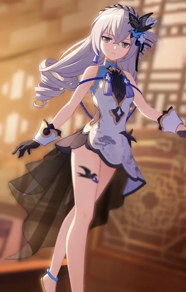 Anime girl with white hair and purple eyes