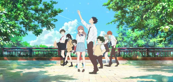 Anime group of friends are walking together happily