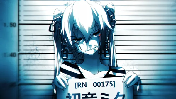 Anime-style drawing of a girl in a prison cell