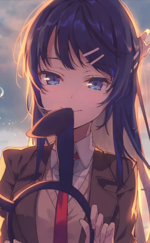 Anime-style drawing of a girl with blue hair and blue eyes