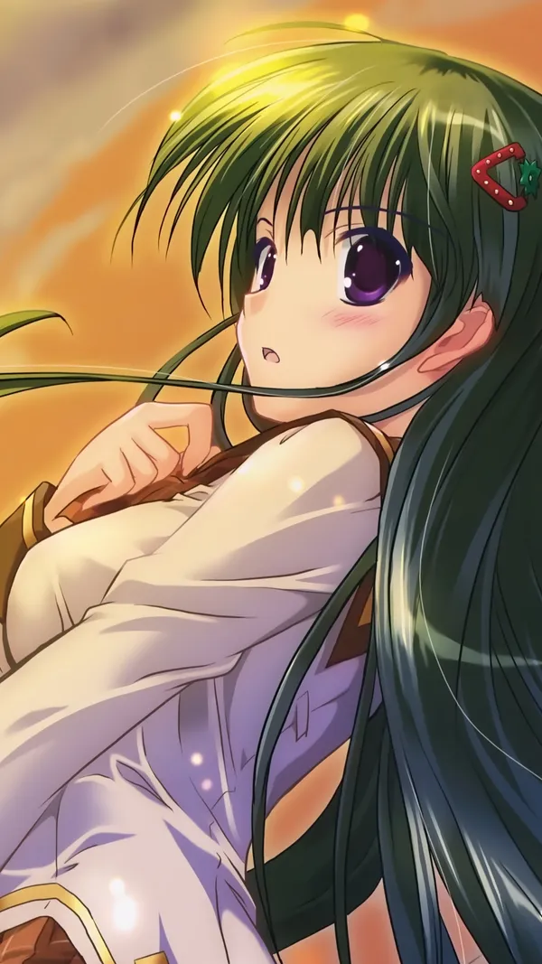 Anime-style drawing of a girl with long green hair