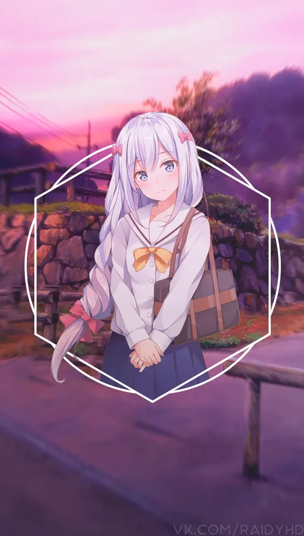 Anime-style drawing of a girl with long white hair
