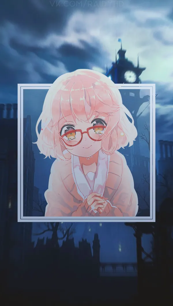 Anime-style drawing of a girl with pink hair and glasses