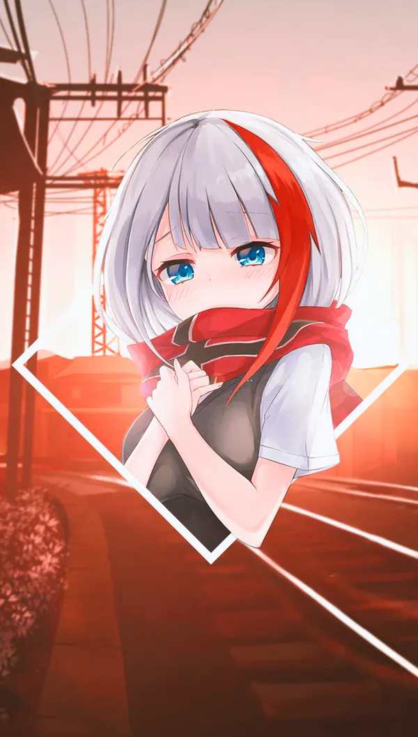 Anime-style drawing of a girl with white and red hair