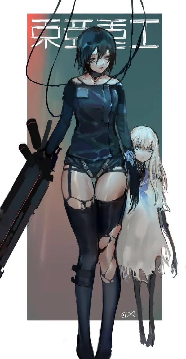 Anime-style drawing of a woman and a child