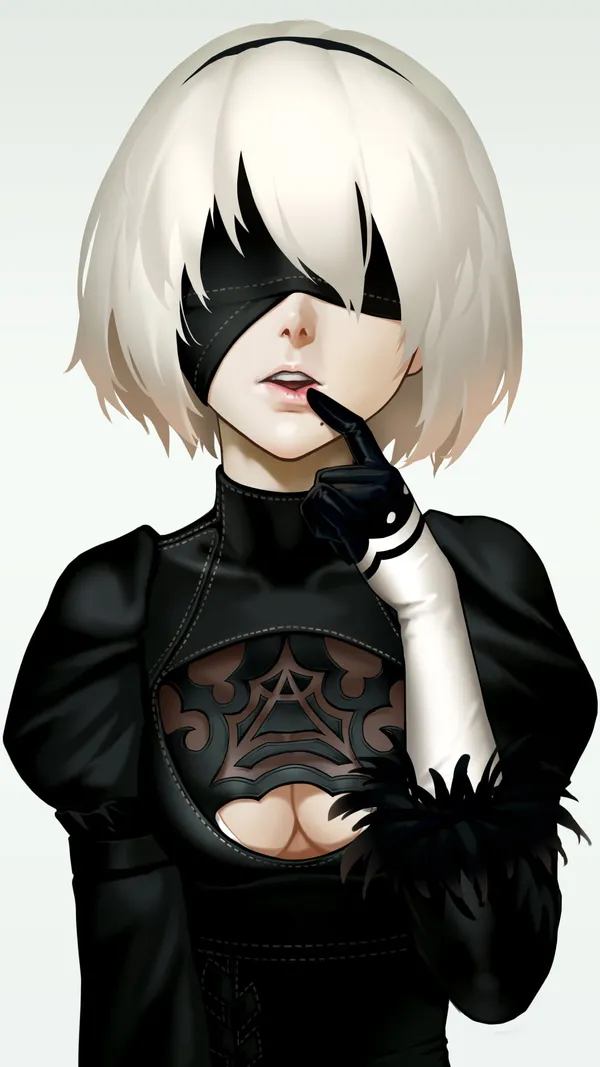 Anime-style drawing of a woman with short white hair