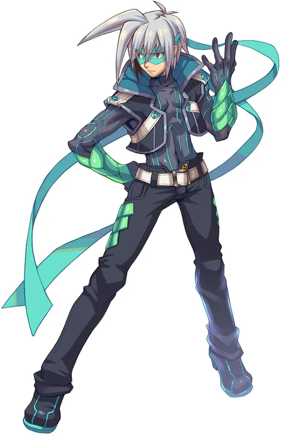 Anime-style drawing of a young man with white hair