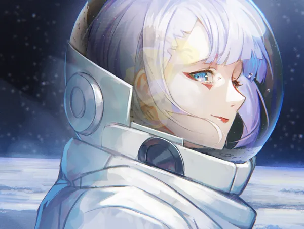 Anime style girl with a spacesuit and a transparent bubble helmet
