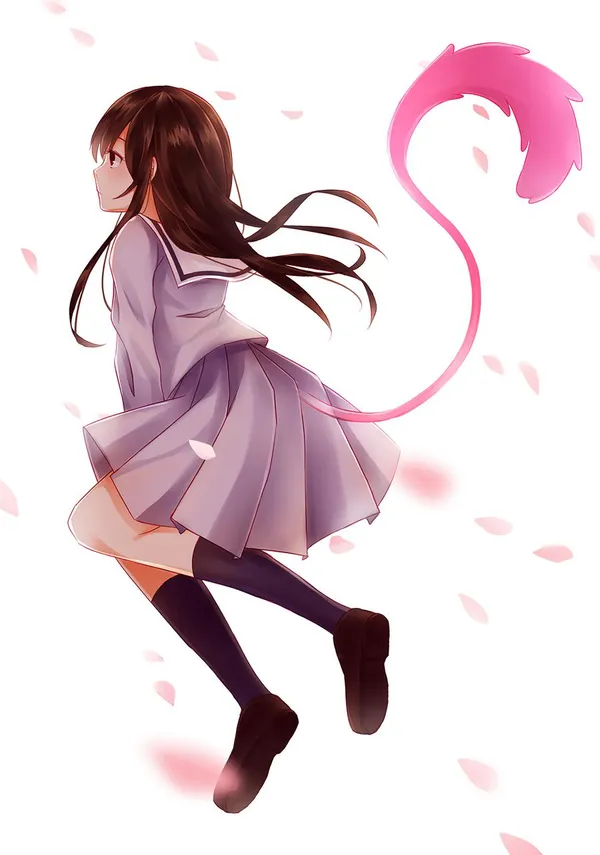 Anime-style girl with brown hair and a pink tail is running