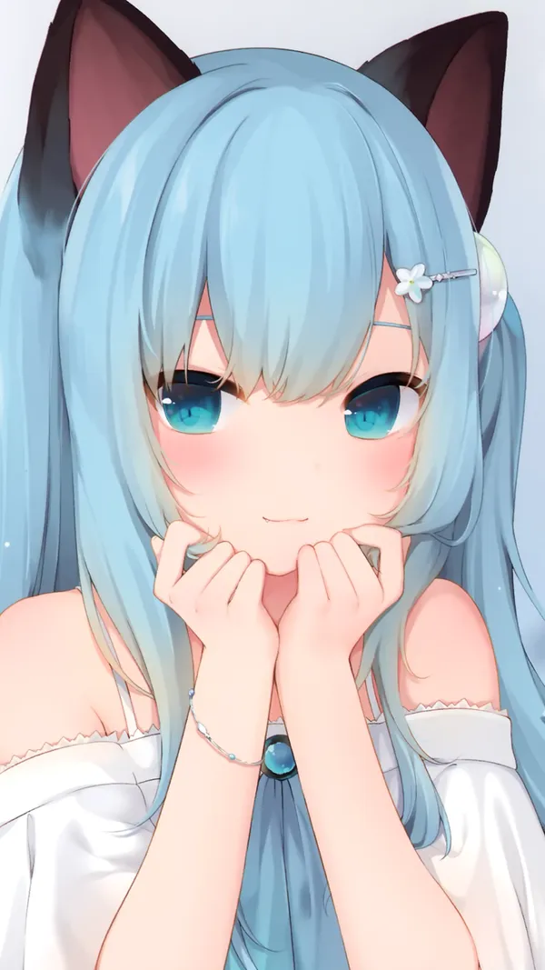 Anime style girl with cat ears is shown