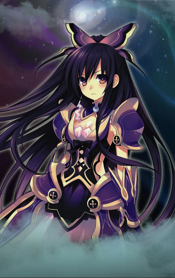 Anime-style girl with long black hair and purple eyes