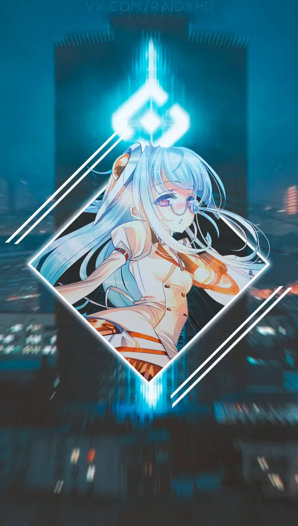 Anime-style girl with long white hair and blue eyes