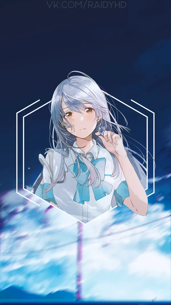 Anime style girl with white hair and blue eyes