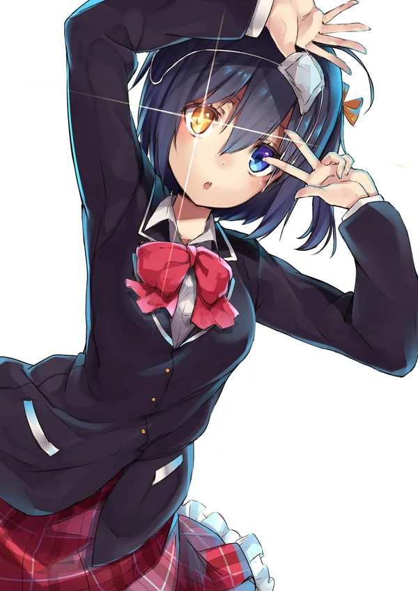 Anime-style illustration of a girl with one blue and one yellow eye
