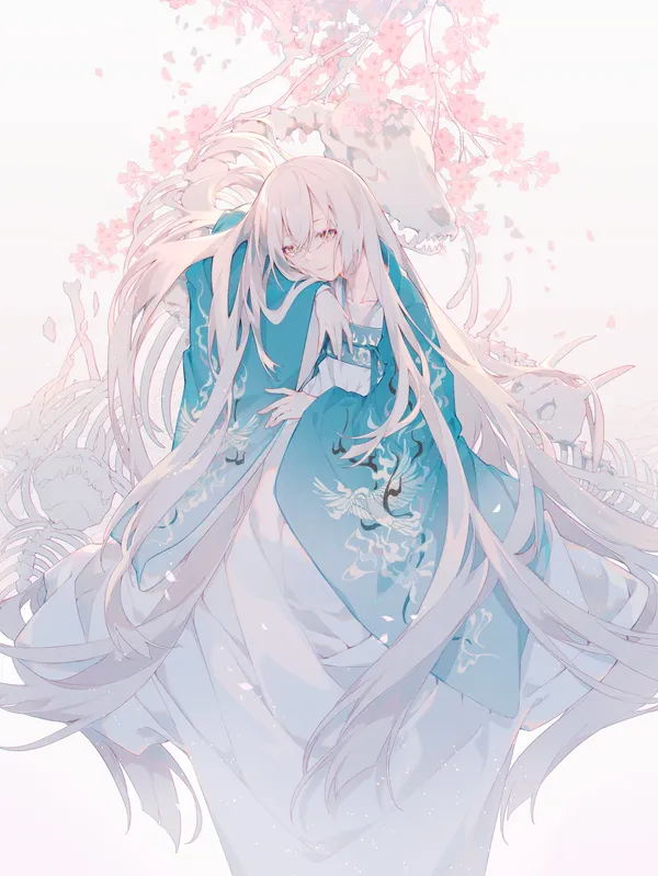 Animesque girl with white hair and blue eyes