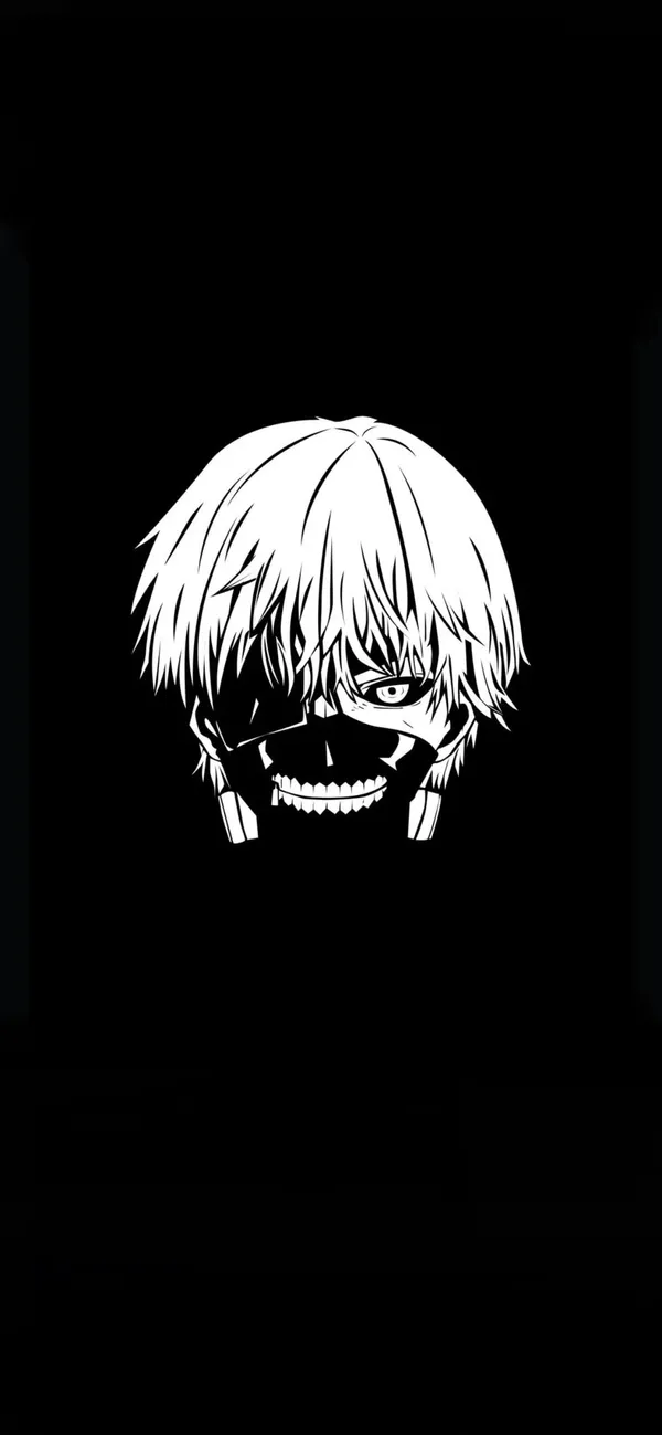 Black and white illustration of a ghoul from the anime Tokyo Ghoul
