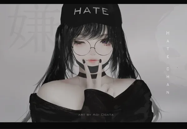 Black-haired anime girl with glasses and a black mask over her mouth