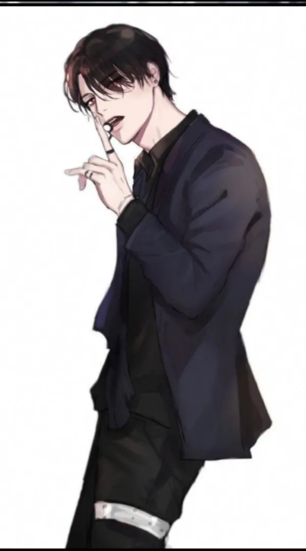 Black-haired man in a suit holding his finger to his lips