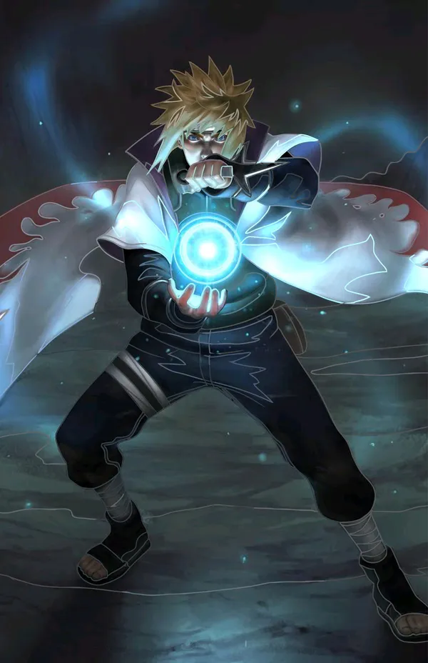 Blonde anime character is charging a blue energy ball
