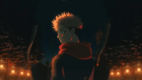 Blonde-haired boy with orange eyes is looking back