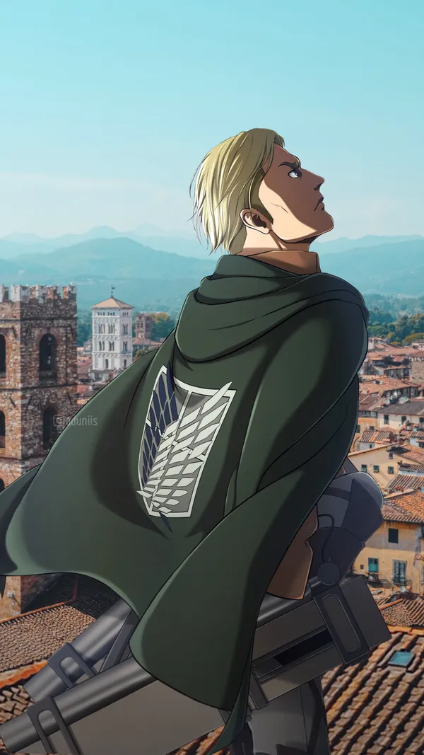 Blonde male looking out over a city from a rooftop