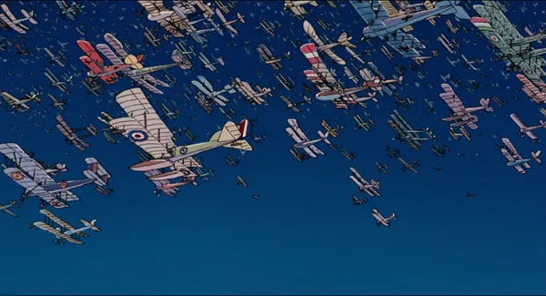 Blue sky filled with many different types of airplanes