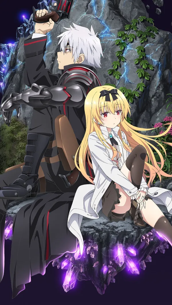 Boy and girl are sitting on a rock in front of a dark background