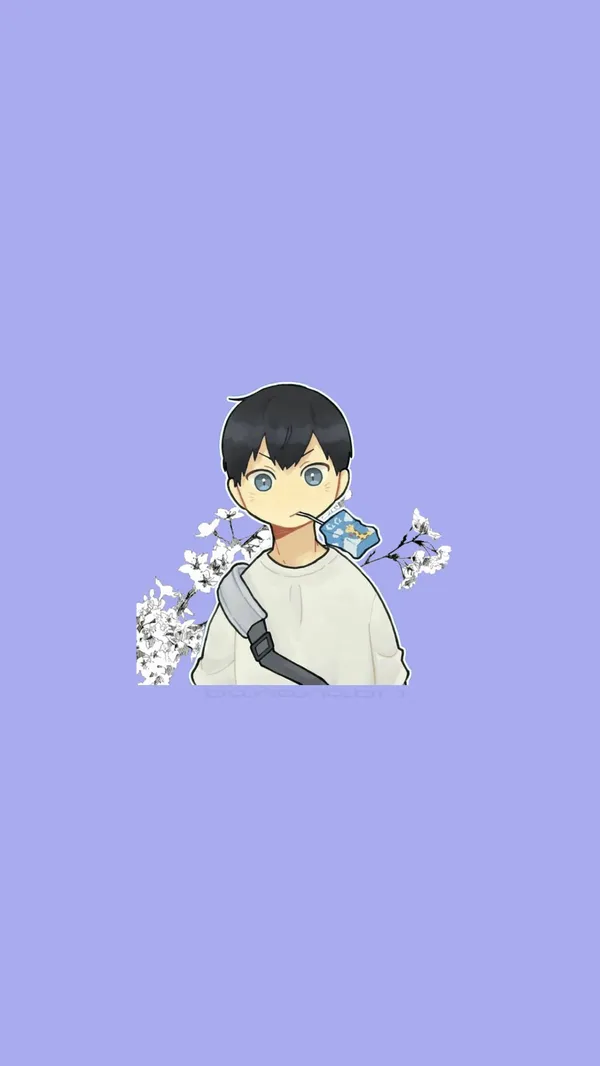 Boy with black hair and blue eyes on a purple background