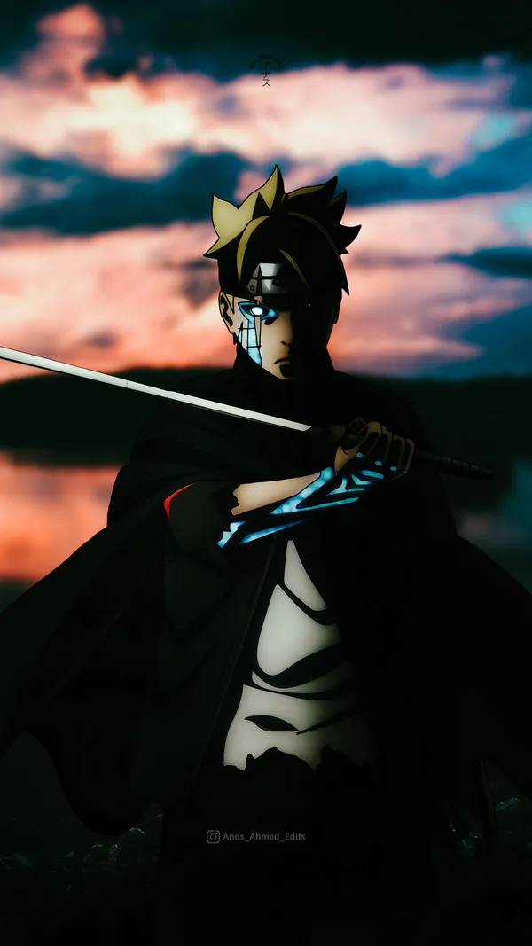 Boy with yellow hair and blue eyes holding a sword