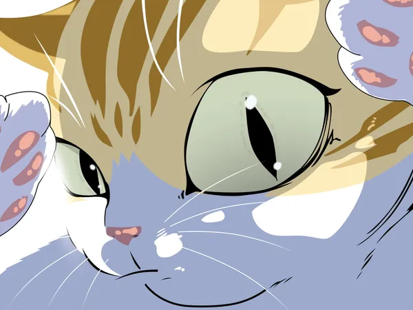 Cartoon cat is looking at the viewer with its paws on either side of its