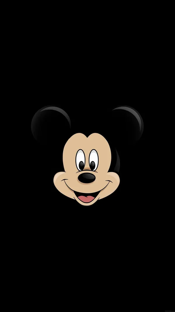 Cartoon drawing of Mickey Mouse's face on a black background