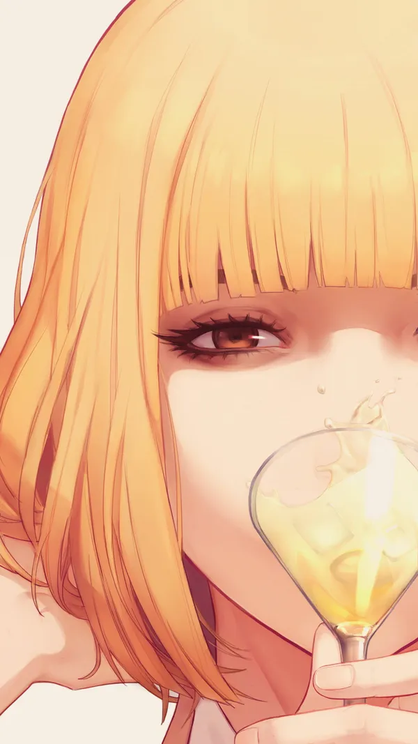 Close-up of a blonde woman drinking from a martini glass