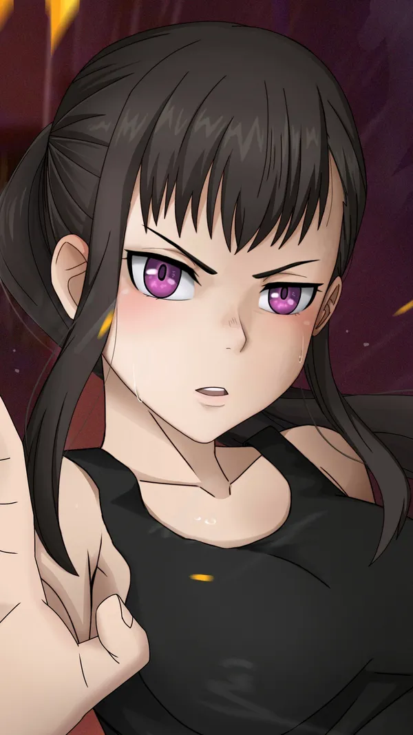 Close up of a young girl with purple eyes