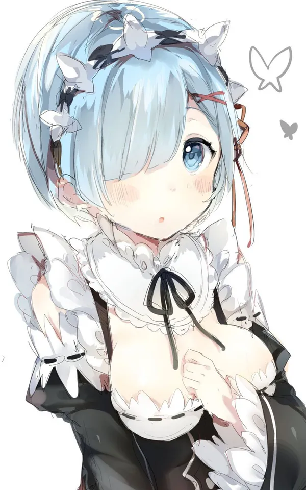 Close up of an anime girl with blue hair and blue eyes
