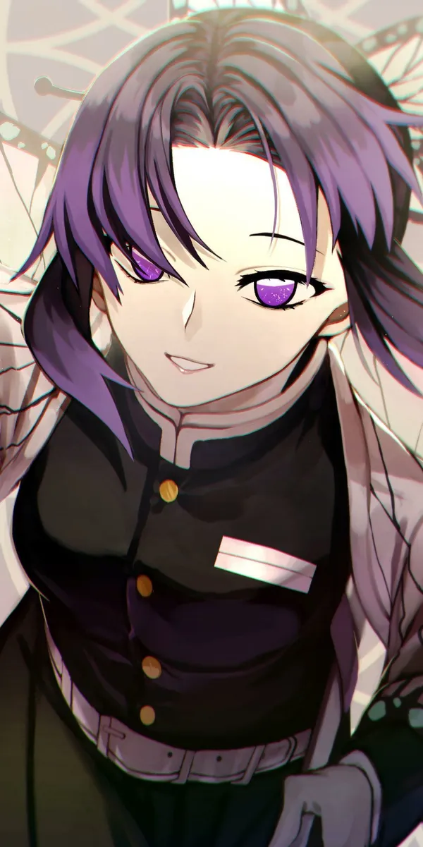 Close up of Shinobu Kocho from the anime series Kimetsu no Yaiba