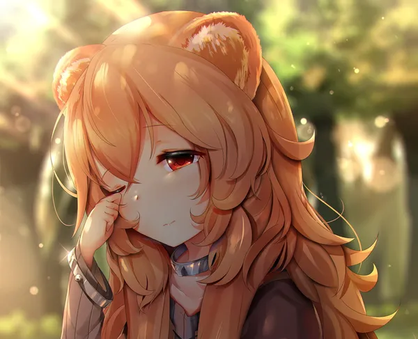 Cute anime girl with animal ears and red eyes