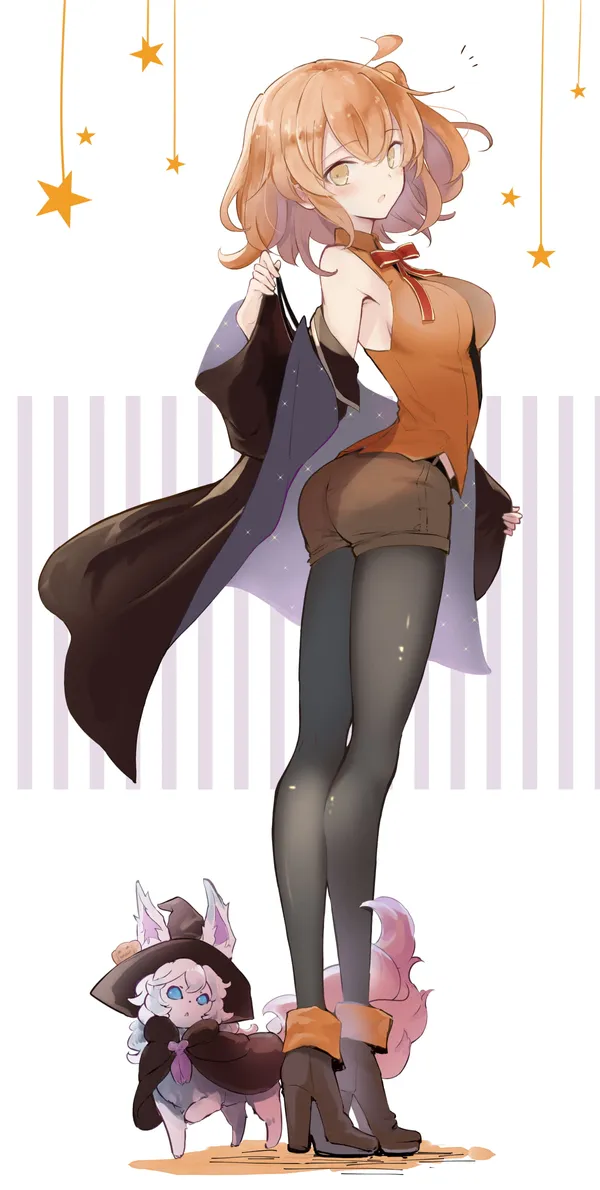 Cute anime girl with cat ears and an animal companion