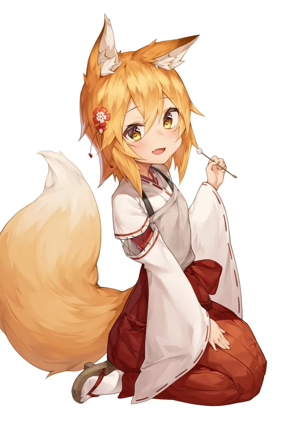 Cute anime girl with fox ears and a fluffy tail